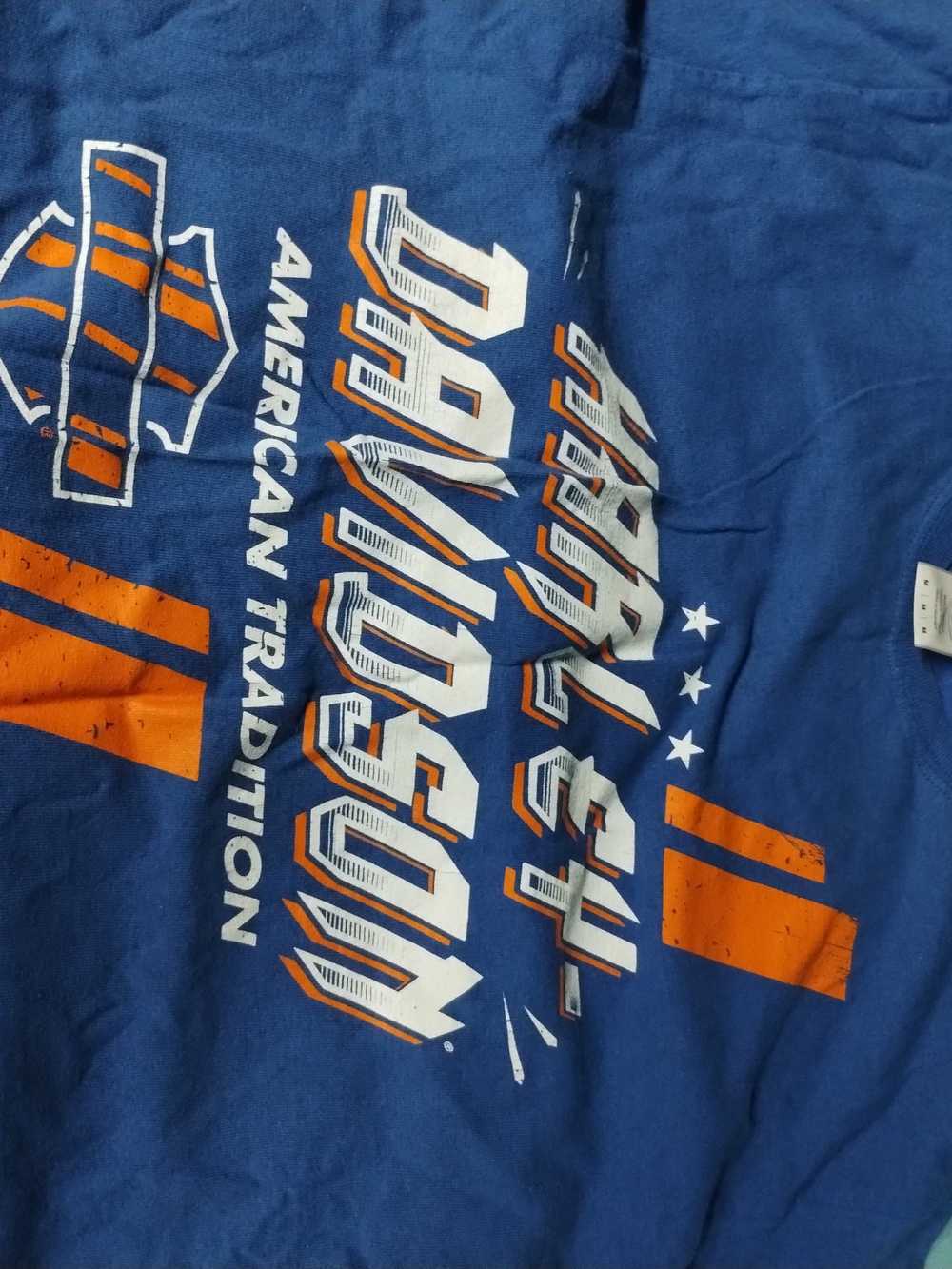 Harley-Davidson Royal Blue Tee with Orange & White Graphics